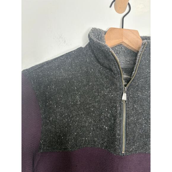 Banana Republic Mens Tetured 1/4 Zip Sherpa Sweater Small Burgundy Purple - Picture 4 of 7